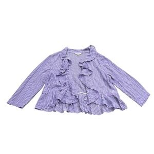 Dressbarn Womans Purple Sheer Ruffle Mesh Cardigan Open Front Size 20 Flowy